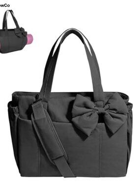 Canvas Puffer Tote Bag, Water Resistant Laptop Travel Yoga Work Bag, 20L
